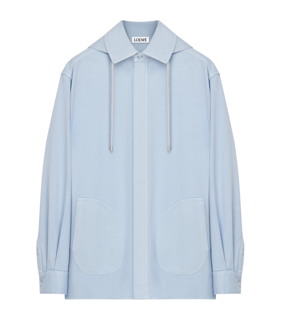 Lightweight Cotton Satin Hooded Overshirt with Detachable Hood