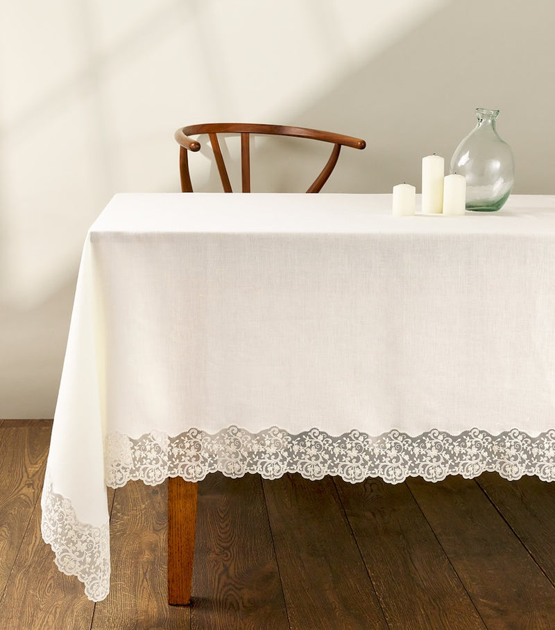 Dea Linen Lace-Trim Elite Tablecloth (170cm x 270cm)