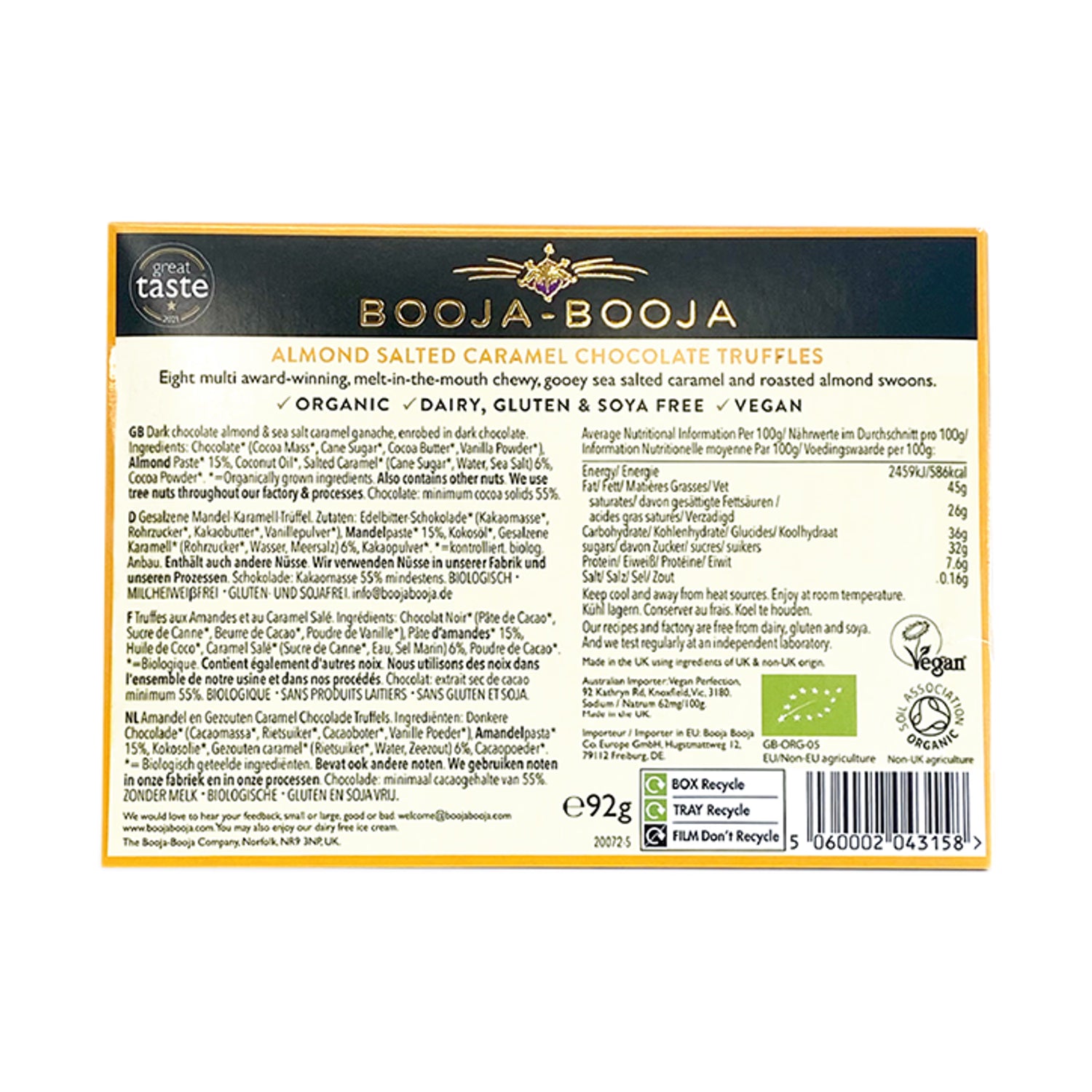Booja Booja Almond Salted Caramel Chocolate Truffles Box 92g