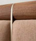 Solid Wood Bed Frame with Brass Inserts and Upholstered Headboard, Approx. 130x214x300cm