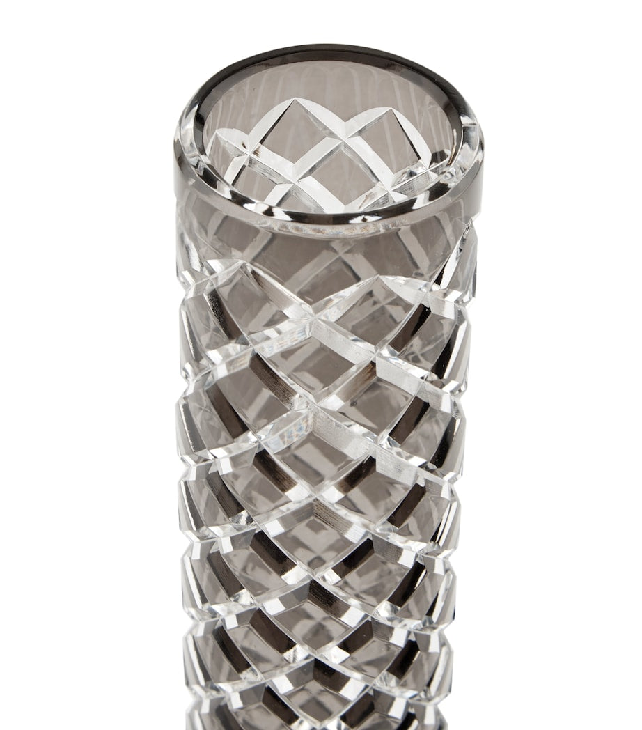 Zodiac bevelled crystal vase with tinted finish and polished chrome rim (British brand)
