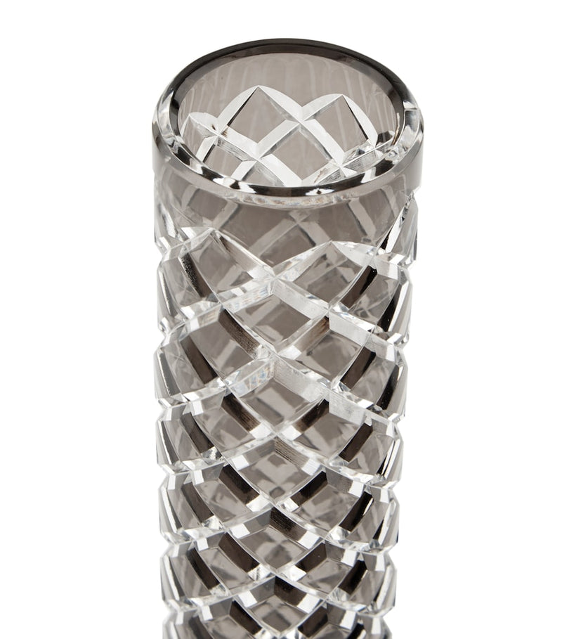 Zodiac bevelled crystal vase with tinted finish and polished chrome rim (British brand)
