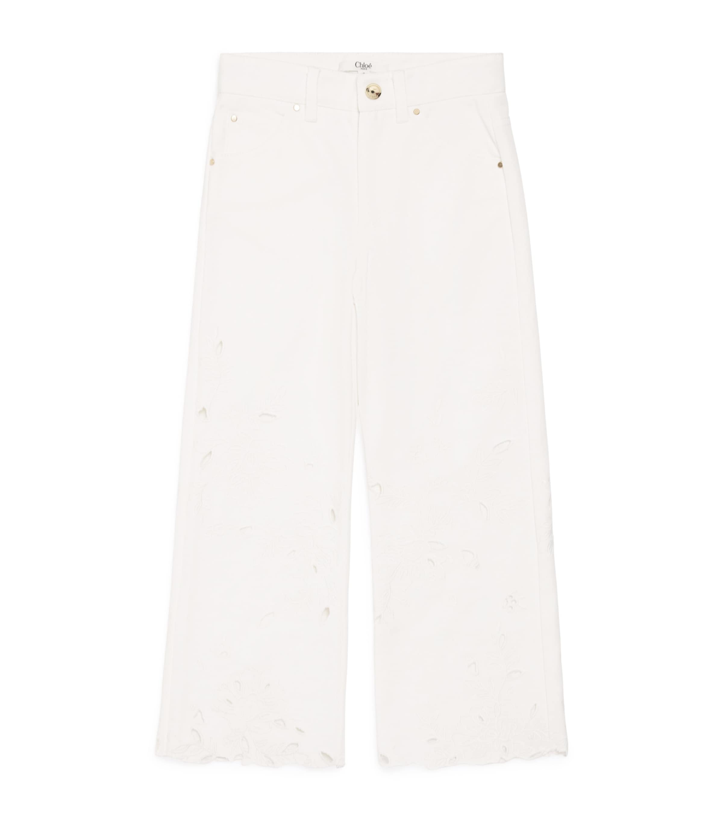 Chloé Kids embroidered cut-out straight jeans 4-14 years - British product