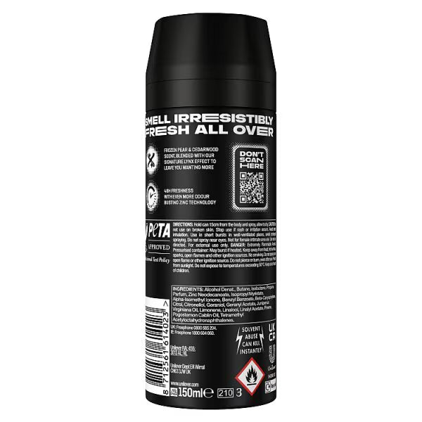 Lynx Black Aerosol Body Spray 150 ml, UK version