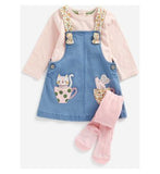 Denim Pinny Dress, T-Shirt and Tights Set