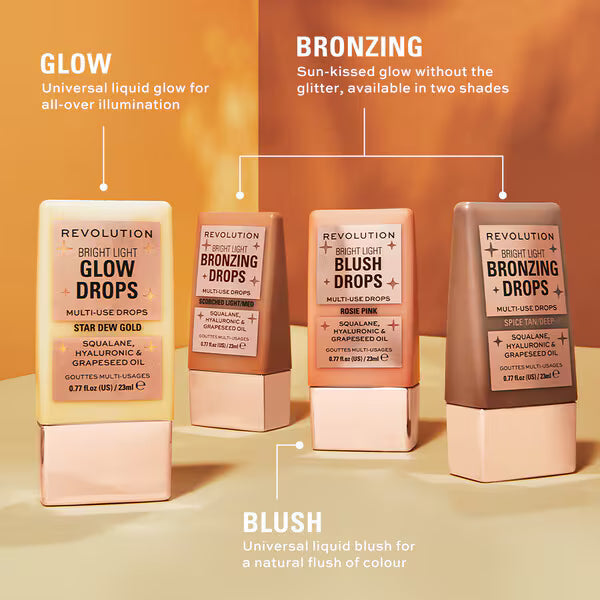 Revolution Bright Light Bronzing Drops Bronze Scorched bottle, imported from the UK