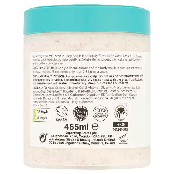 Superdrug Coconut Body Scrub 465ml (British brand)