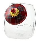 MacKenzie-Childs glass tartan lid cookie jar, imported from the UK