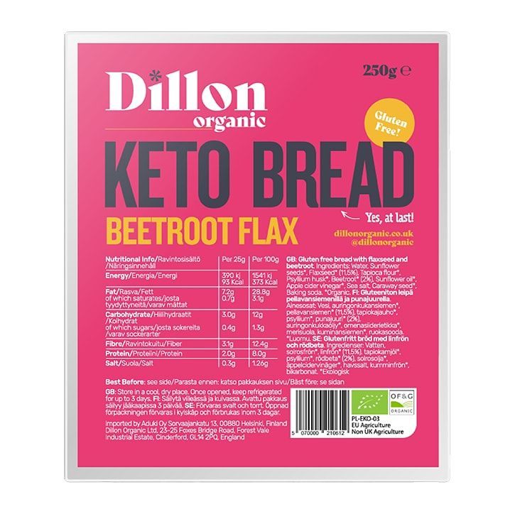 Dillon Organic Beetroot Flax Keto Bread 250g Original