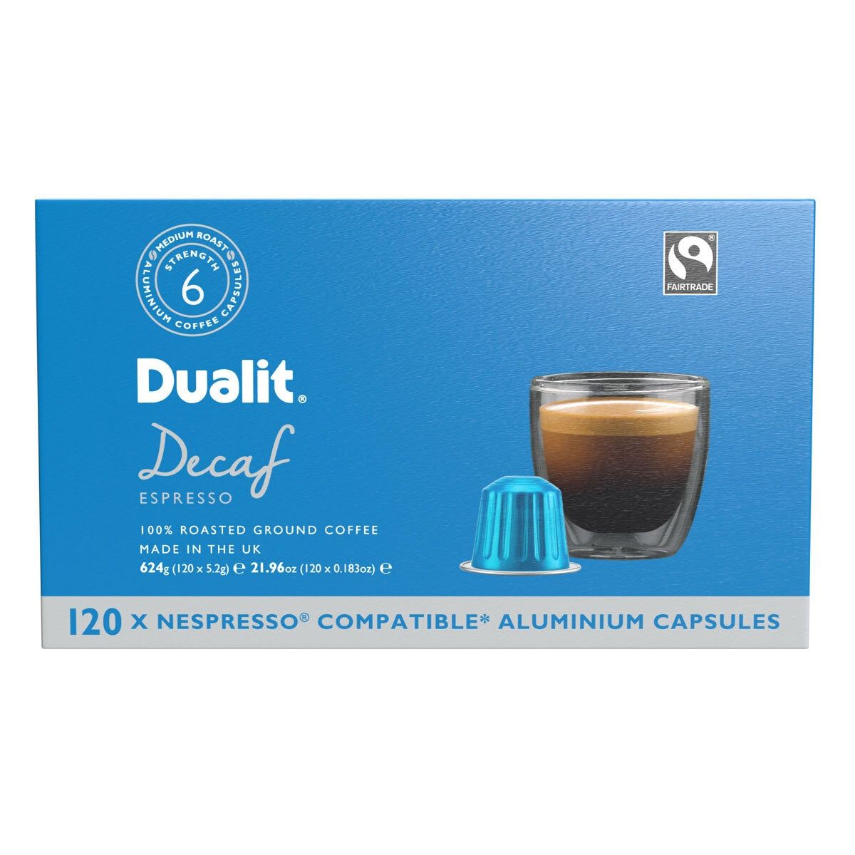 Dualit Decaf Nespresso Compatible Aluminium Coffee Capsules, 120 Servings
