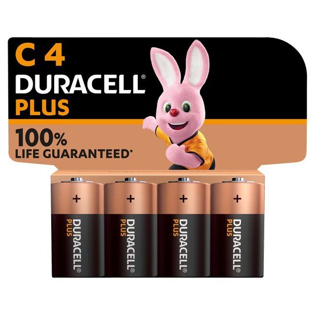 Duracell Plus 100% C Alkaline Batteries   4 per pack
