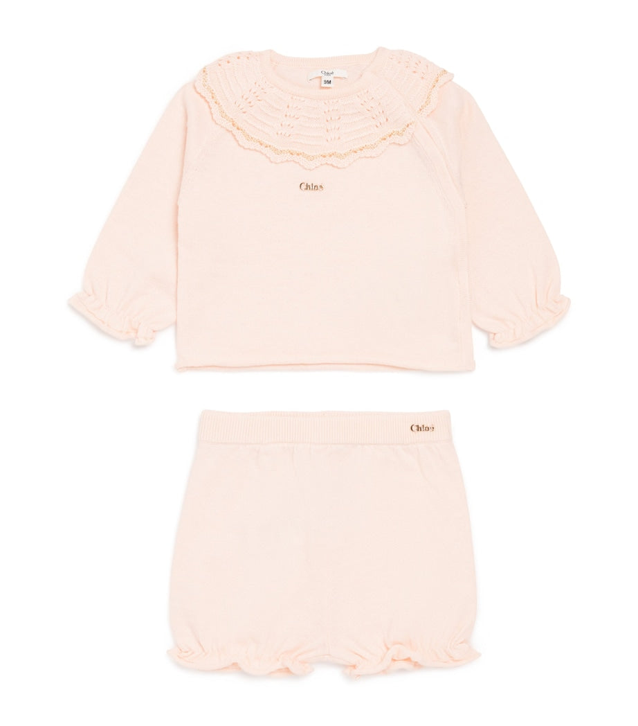 Chloé Kids cotton-cashmere cardigan and trousers set 3-18 months - British product