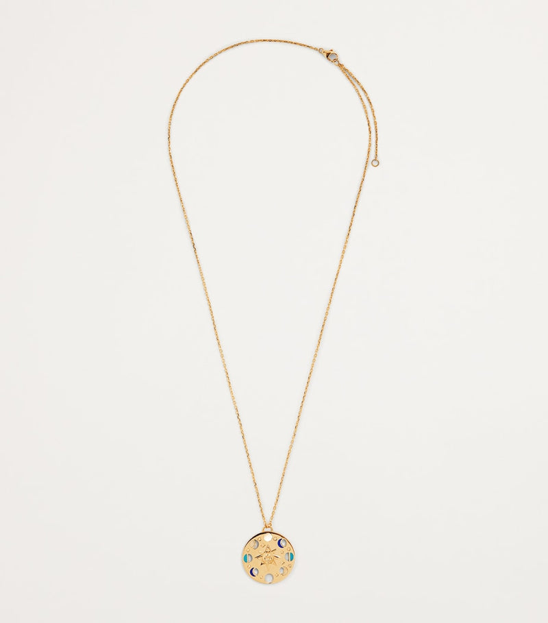 L'Atelier Nawbar yellow gold diamond lapis turquoise moon phase necklace, UK version