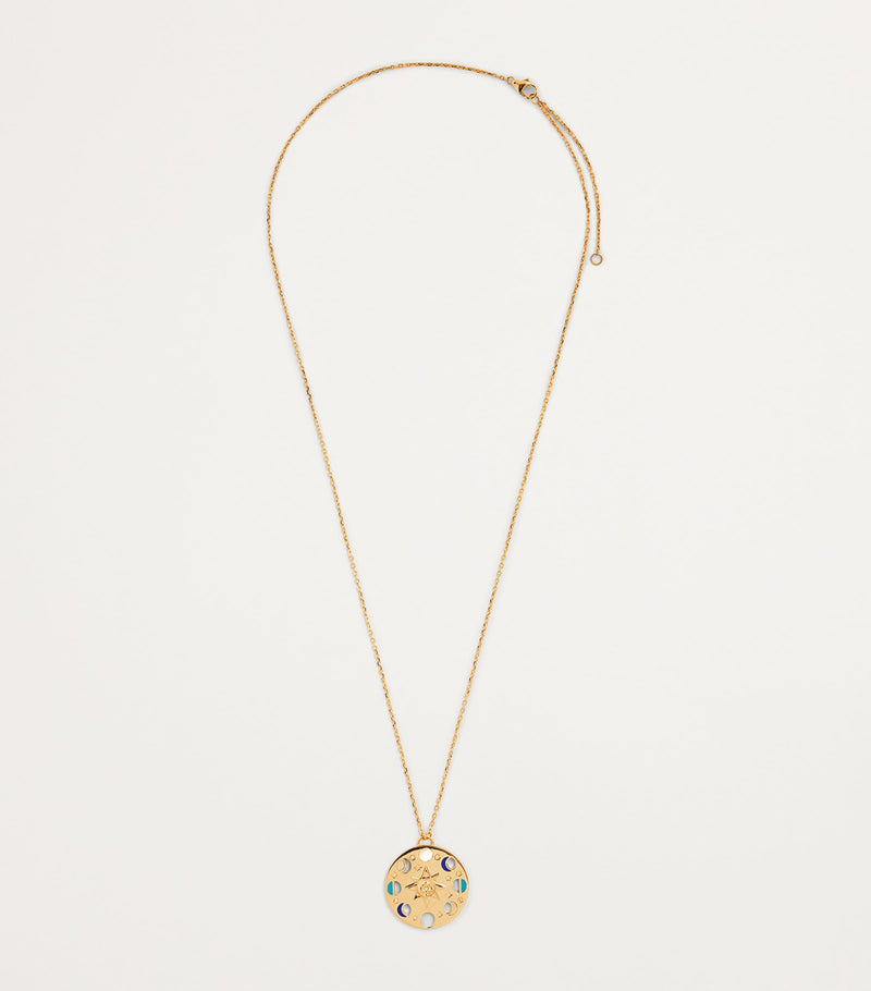 L'Atelier Nawbar yellow gold diamond lapis turquoise moon phase necklace, UK version