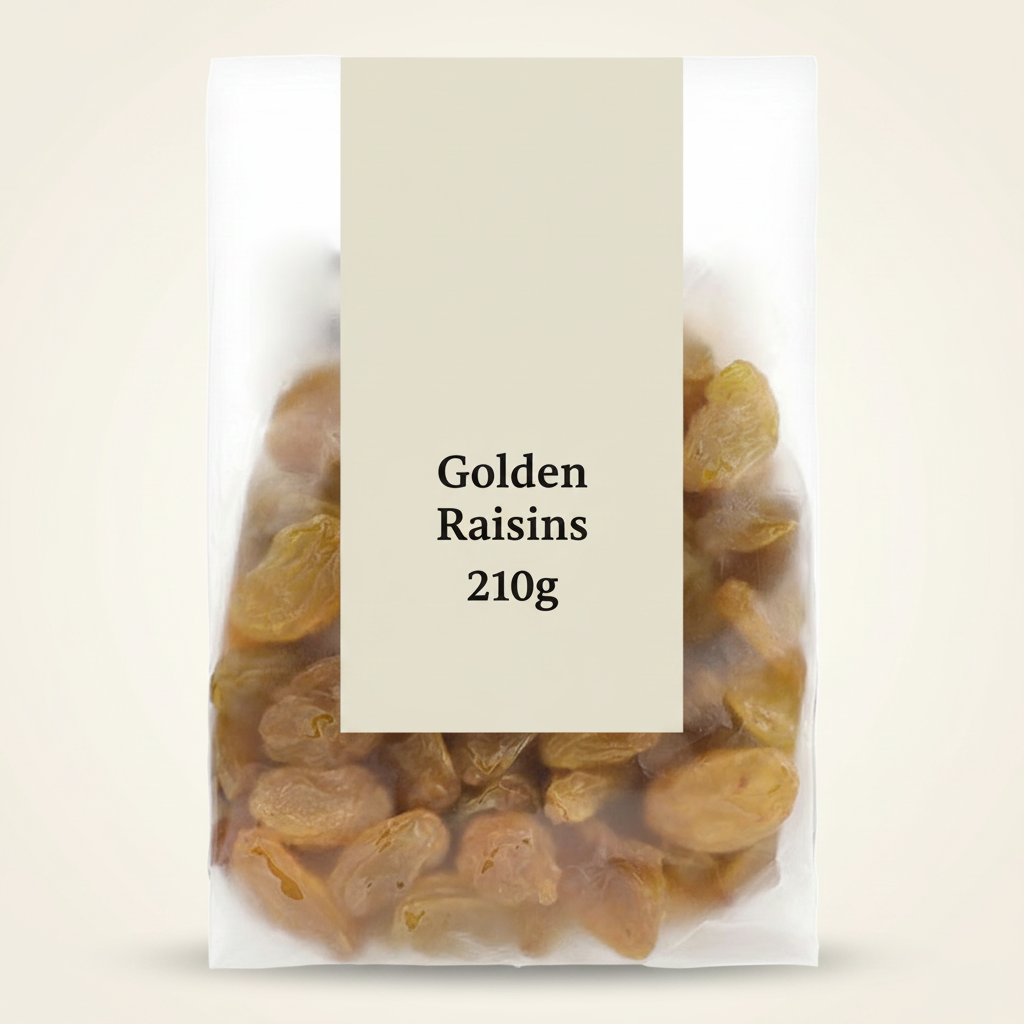 Holland & Barrett golden raisins 210g pack, UK version