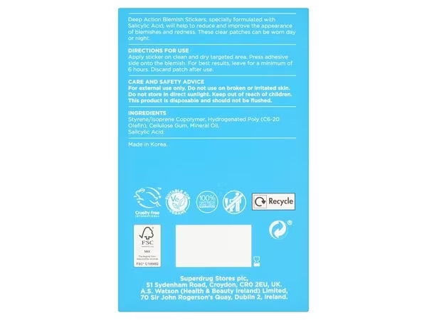 Deep Action salicylic acid blemish patches - imported from the UK
