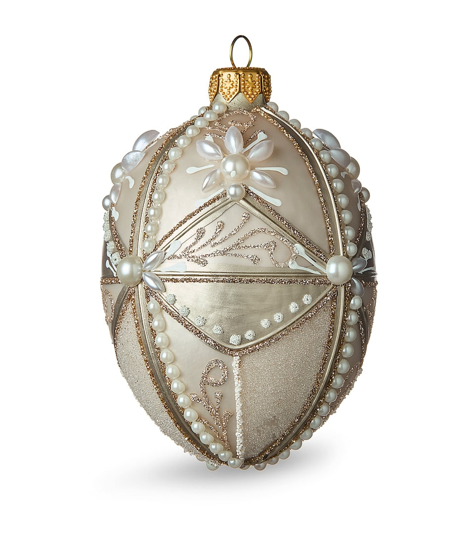 Glass-Blown Hand-Painted Christmas Bauble with Lace Trims