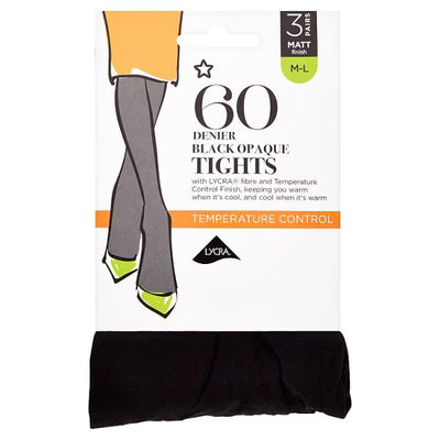 Superdrug 60 Denier Opaque Tights Black 3 Pack M/L