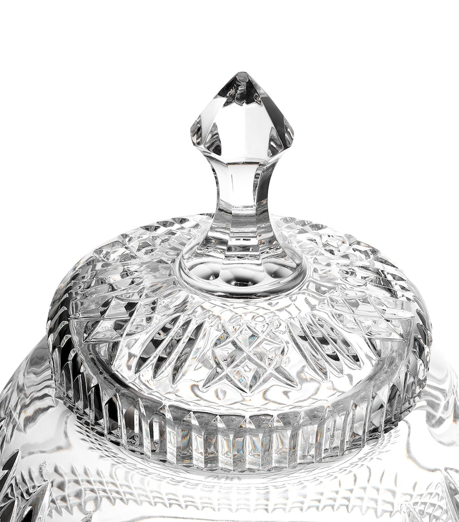 Waterford Crystal Mastercraft cookie jar with intricate pattern, 33.5cm height (British brand)