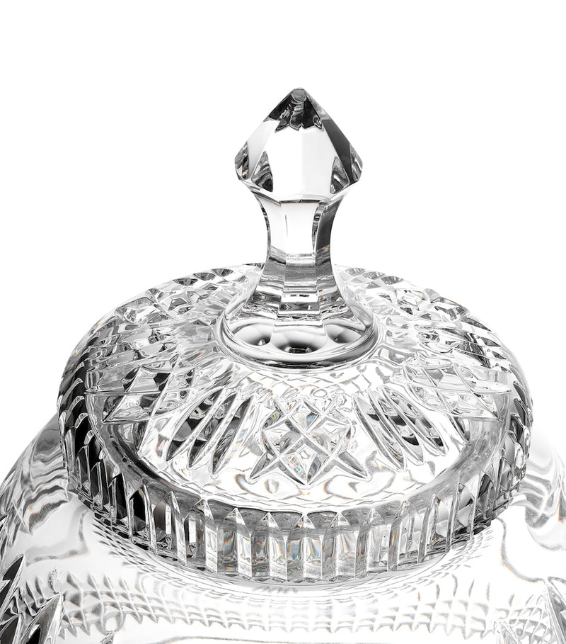 Waterford Crystal Mastercraft cookie jar with intricate pattern, 33.5cm height (British brand)
