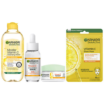 Garnier Vitamin C Brightening Essentials Bundle Face Care Kit 400ml 30ml