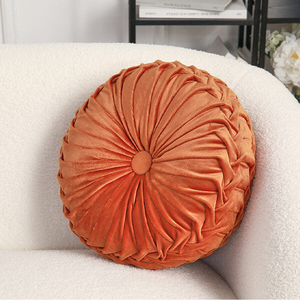 Livingandhome Velvet Cushion Round Pleated Pumpkin 35cm, UK version