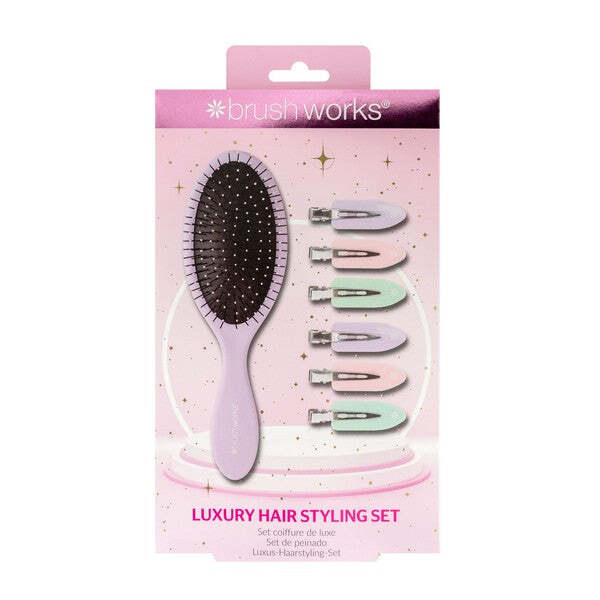 Brushworks purple hair styling set clips and brush - British product