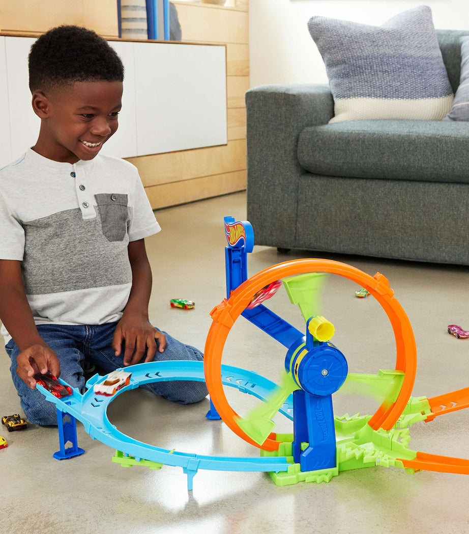 Hot Wheels rapid launch and loop race track set with die-cast car, UK version