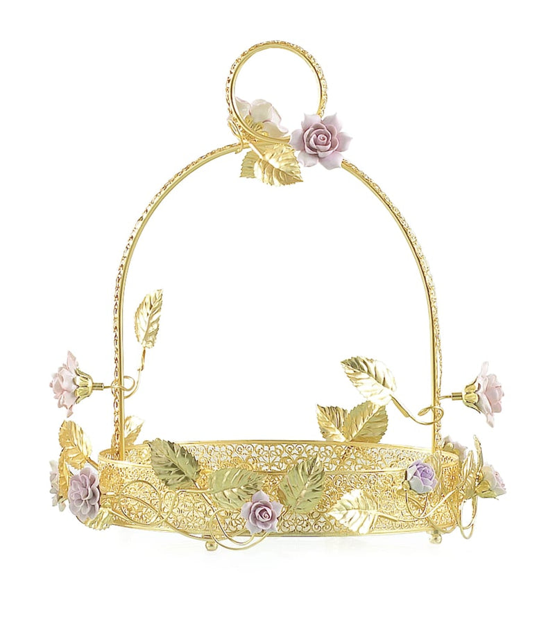 Laced Brass Basket with Roses for Serving Teatime Treats