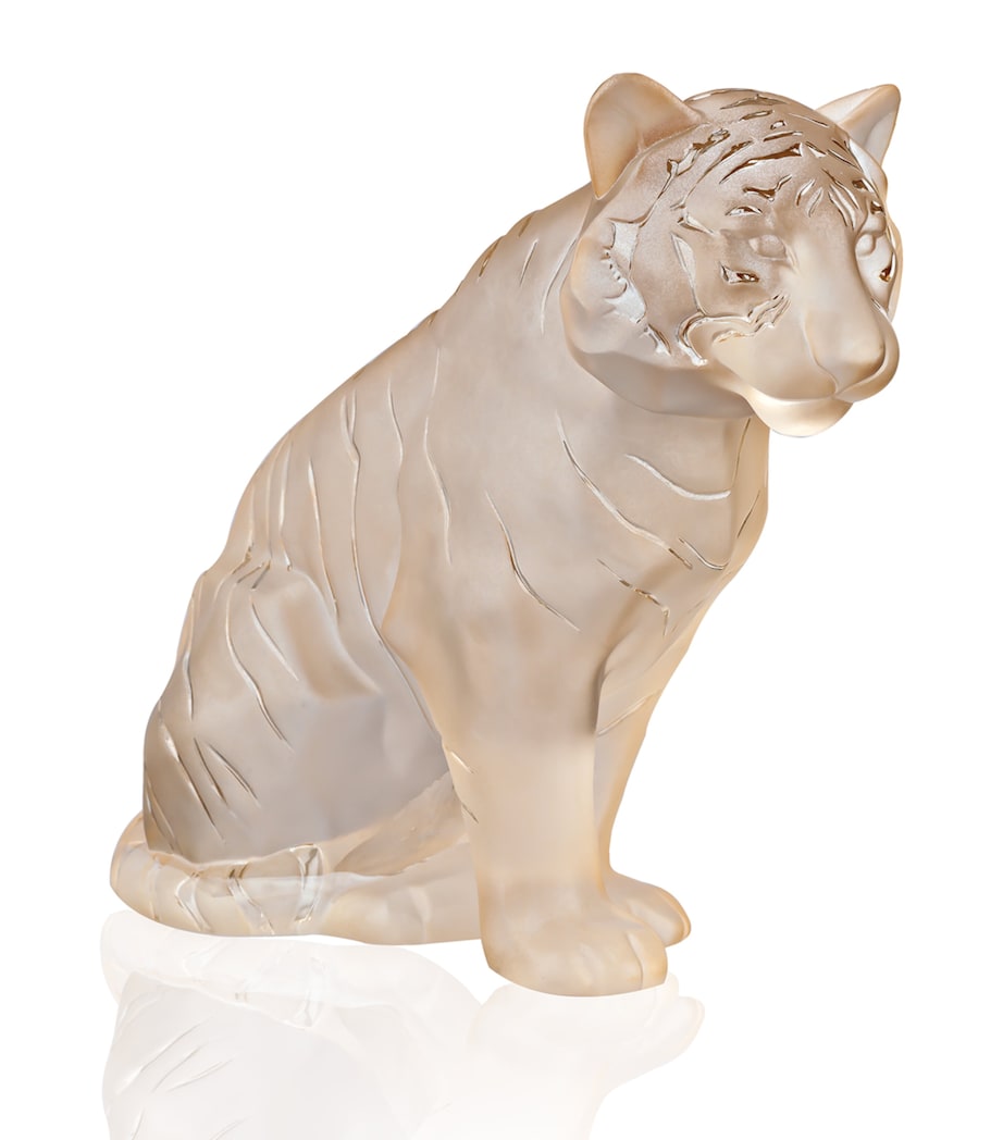 Lalique sitting tiger ornament in amber crystal, UK version