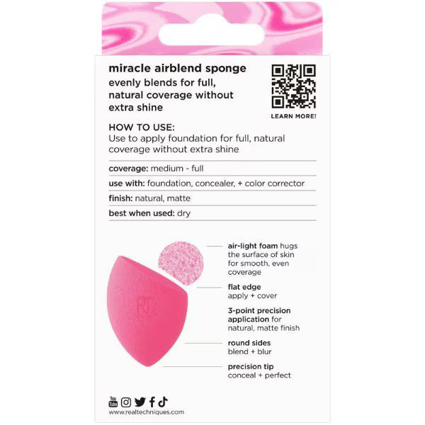 Real Techniques Airblend Sponge Berry Pop, imported from the UK