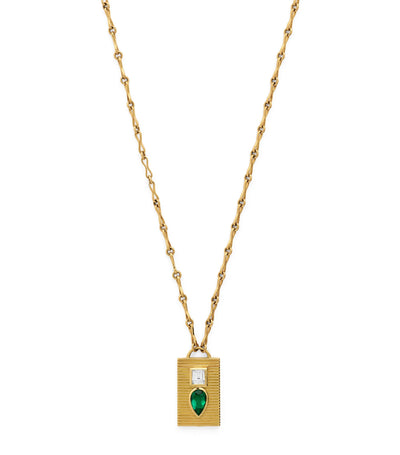 Azlee Yellow Gold, Diamond and Emerald Duet Necklace