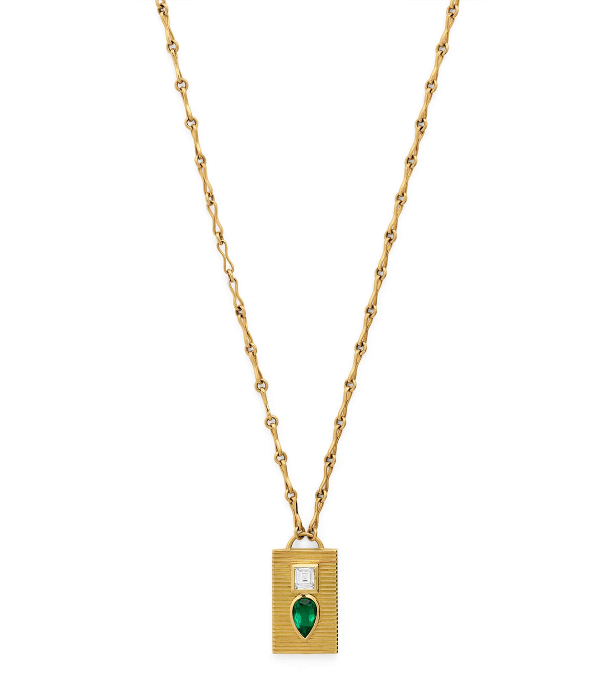 Azlee Yellow Gold, Diamond and Emerald Duet Necklace