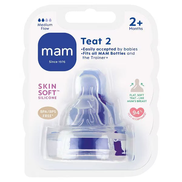 MAM baby bottle teats medium flow silicone x2, imported from the UK