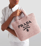 Prada small crochet tote bag with raffia-effect yarn, imported from the UK