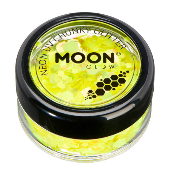 Moon Glow Neon UV Chunky Glitter Yellow, imported from the UK