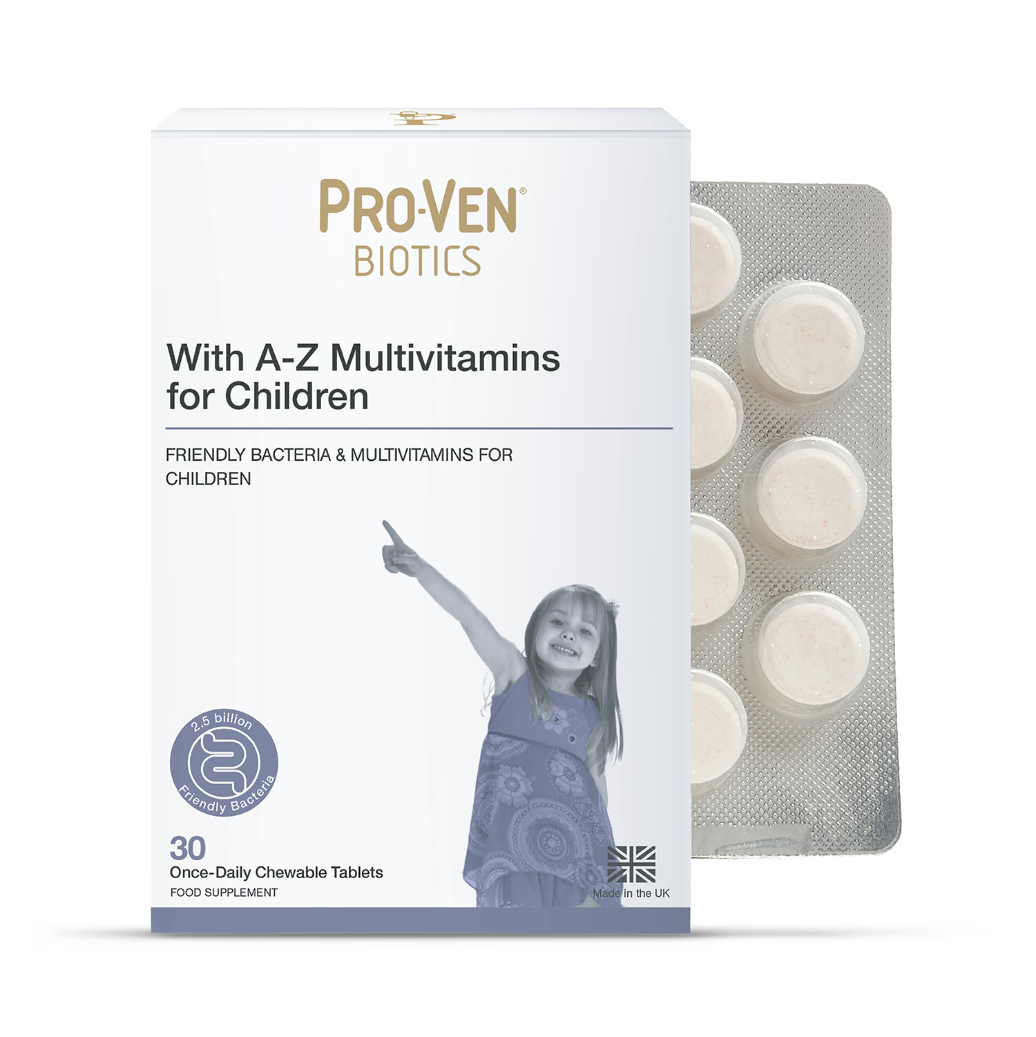 Pro-ven Biotics children multivitamin blackcurrant 30 tablets, imported from the UK