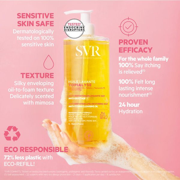 SVR Topialyse Moisturising Face & Body Shower Oil Refill 1L, imported from the UK