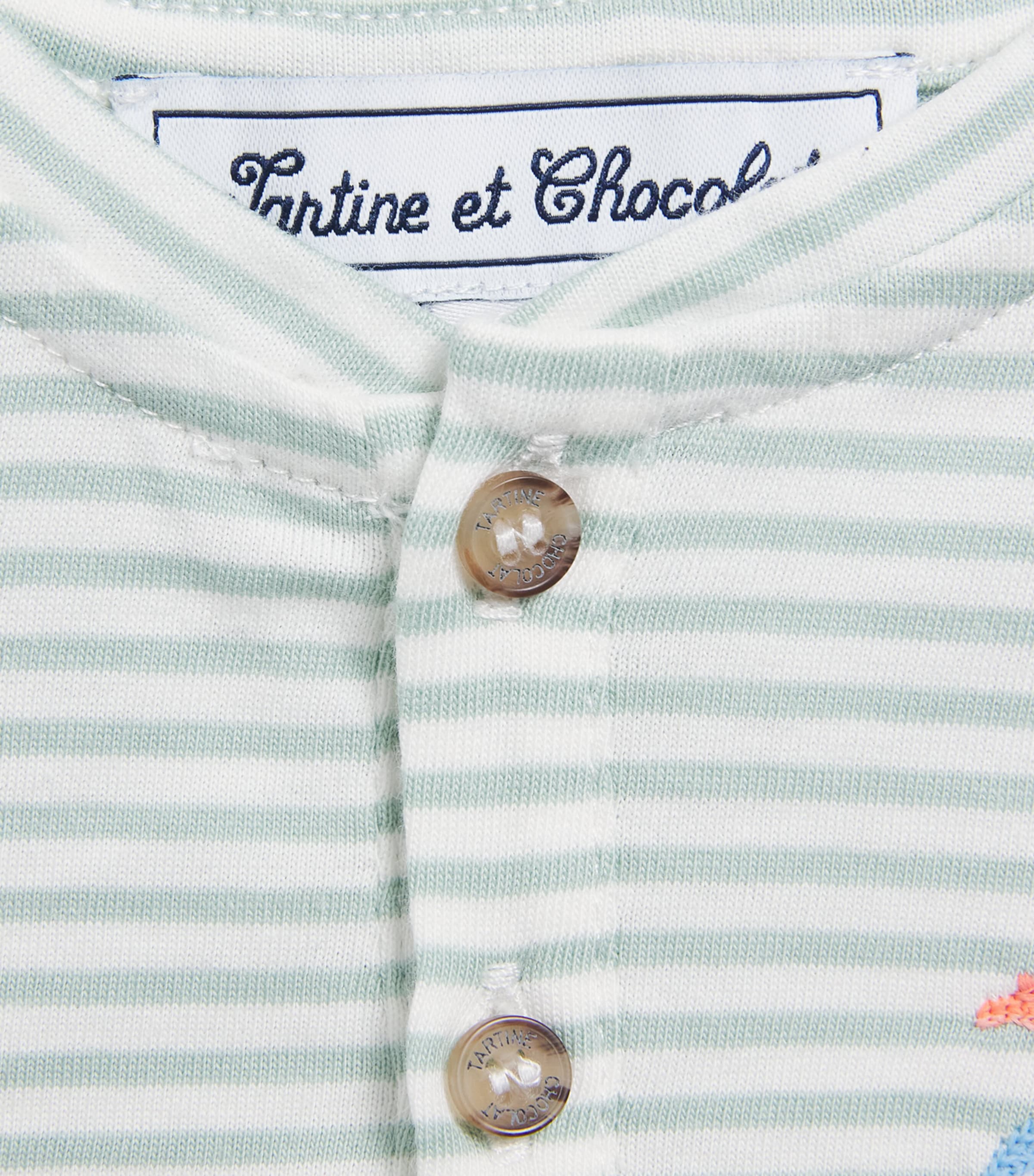 Tartine et Chocolat striped button-up T-shirt with dinosaur embroidery for children 3 months to 4 years (British brand)