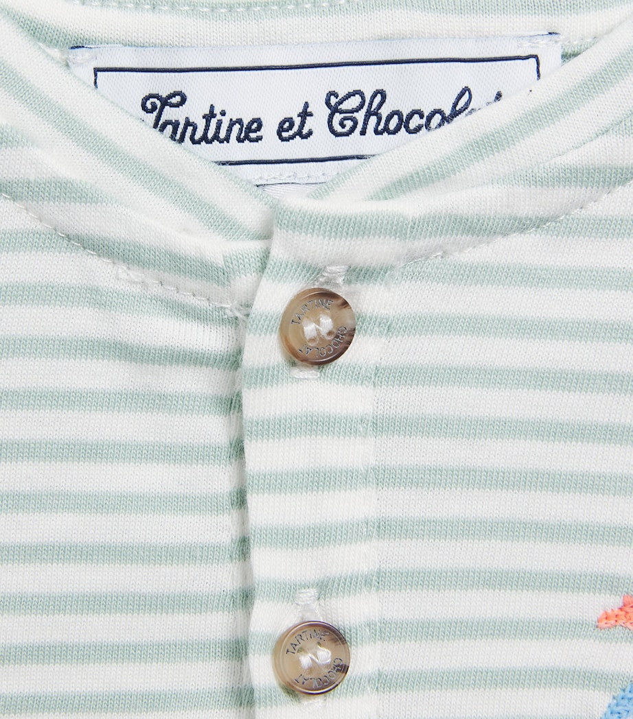 Tartine et Chocolat striped button-up T-shirt with dinosaur embroidery for children 3 months to 4 years (British brand)