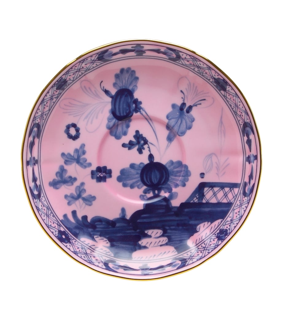 GINORI hand-decorated azalea espresso cup saucer with gold trim 13.5cm, UK version