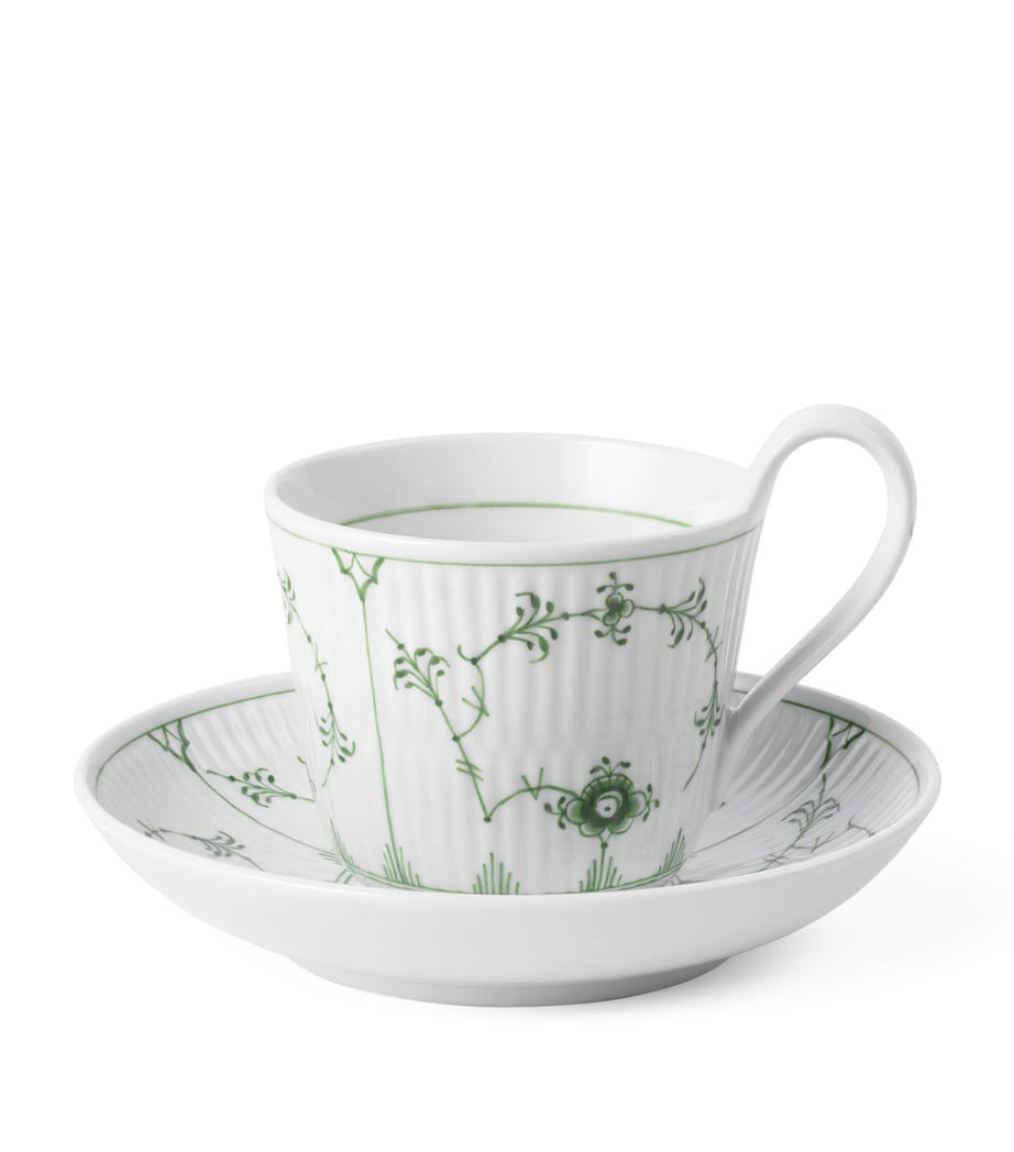 Royal Copenhagen Green Fluted Plain cup saucer set, imported from the UK