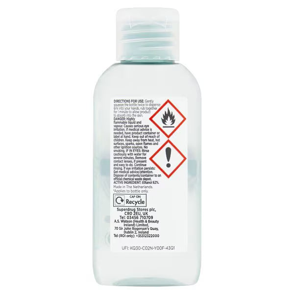 Superdrug sensitive antibacterial hand sanitizer gel 50ml (British brand)