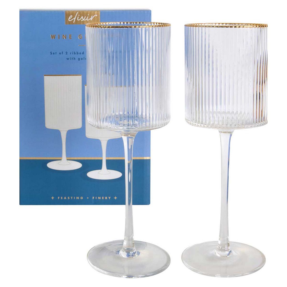 Elixir Set of 2 Ribbed Wine Glasses