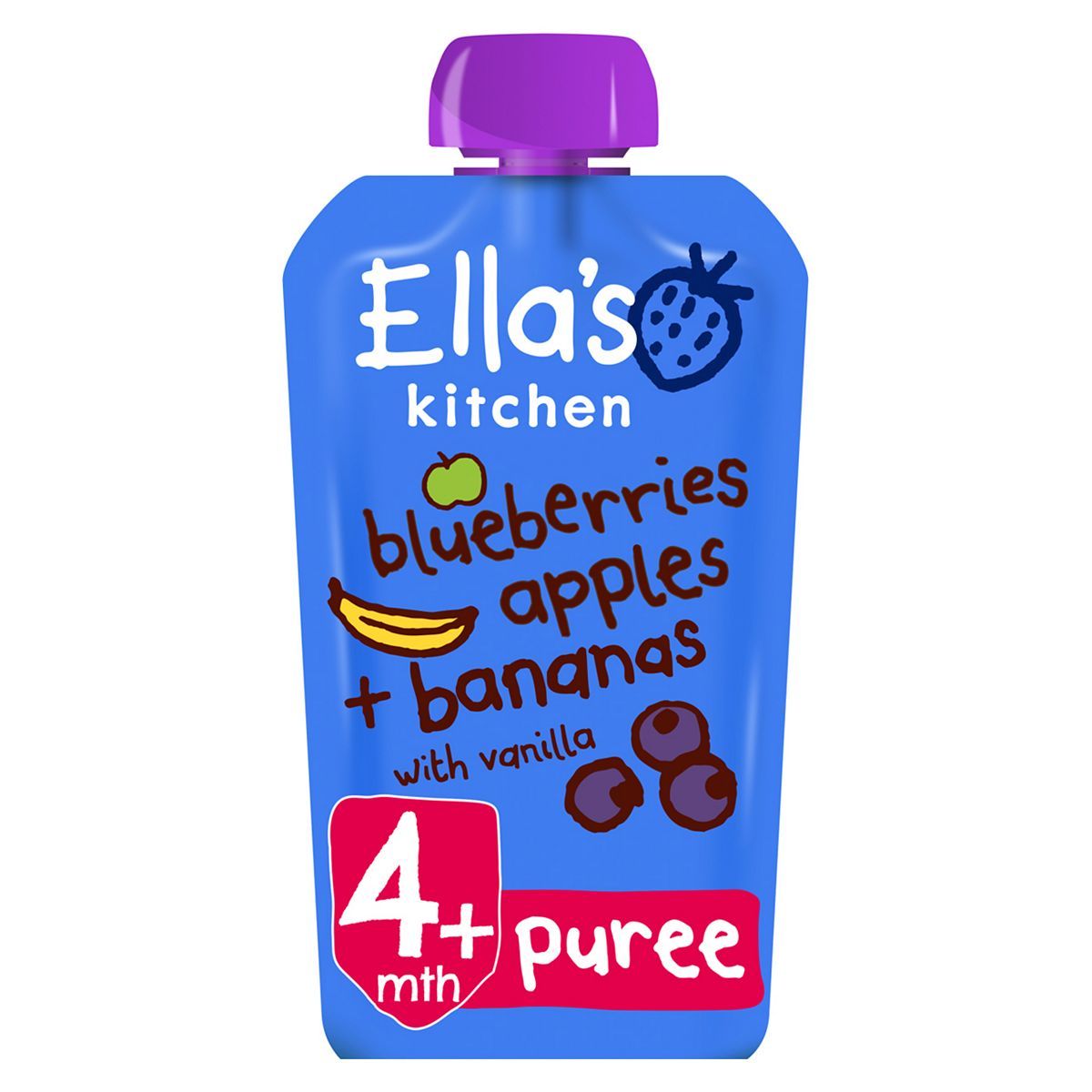 Ella's Kitchen Organic Blueberries, Apples, Bananas and Vanilla Baby Food Pouch 4+ Months 120g