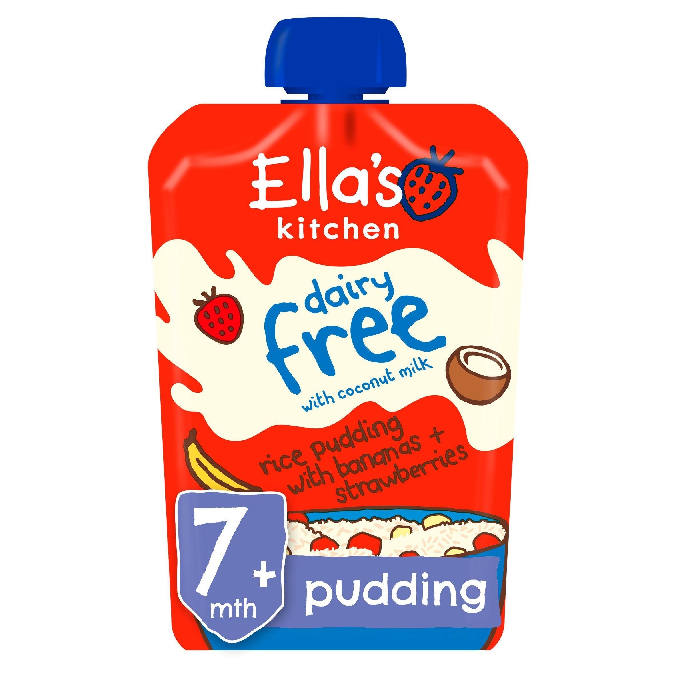 Ella's Kitchen Organic Dairy Free Rice Pudding with Bananas &amp;amp; Strawberries Baby Food Pouch 7+ Months 80g