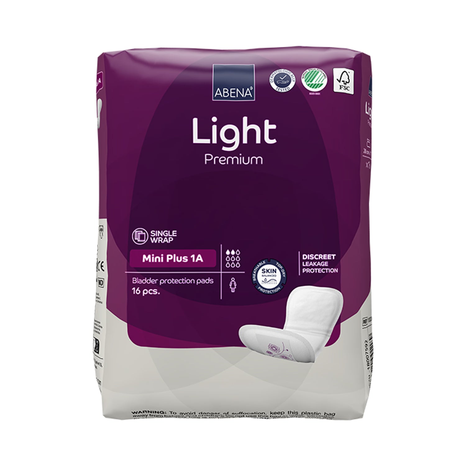 Abena Light Mini Plus incontinence pads 16 pack, imported from the UK