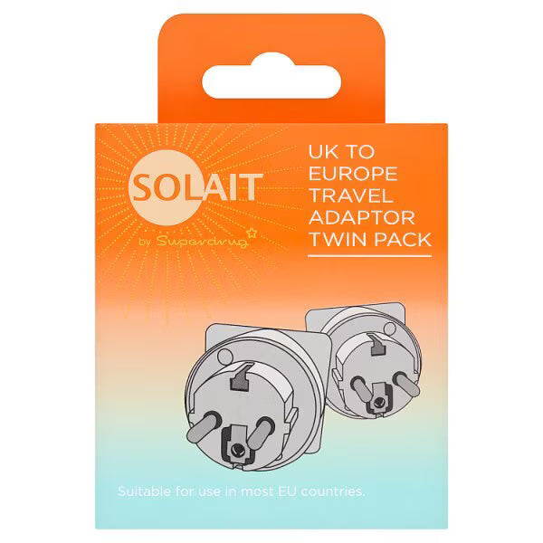Solait UK to EU travel adapters X2 (British brand)
