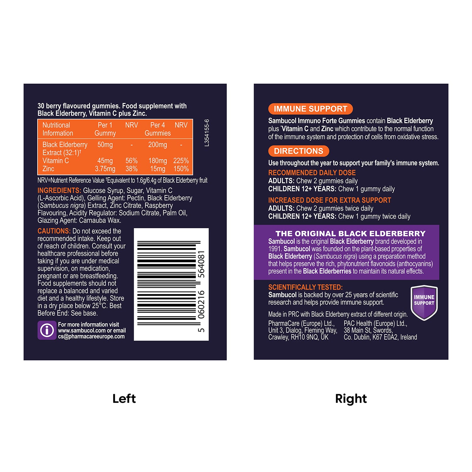 Sambucol Immuno Forte Black Elderberry gummies 30 count (British brand)