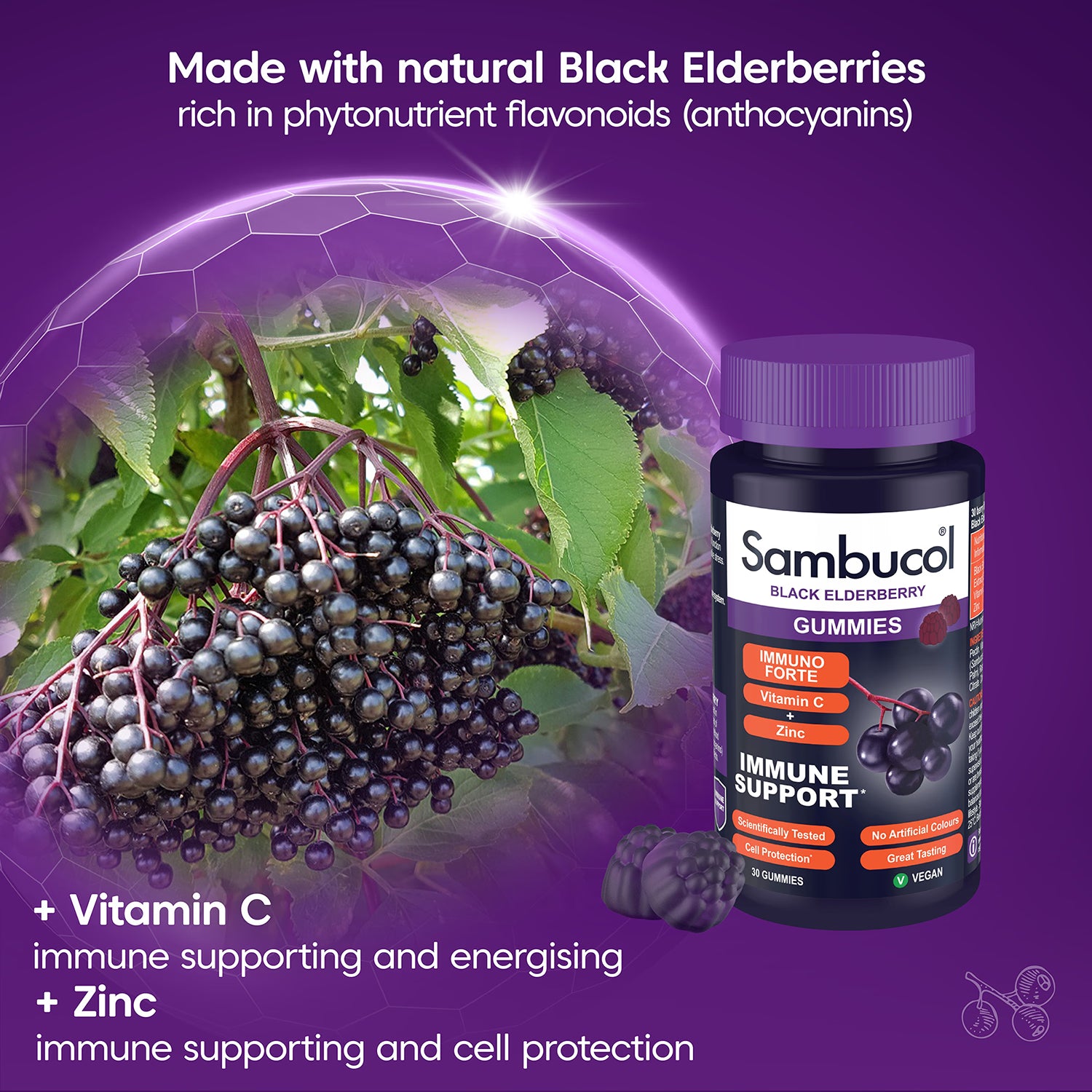 Sambucol Immuno Forte Black Elderberry gummies 30 count (British brand)